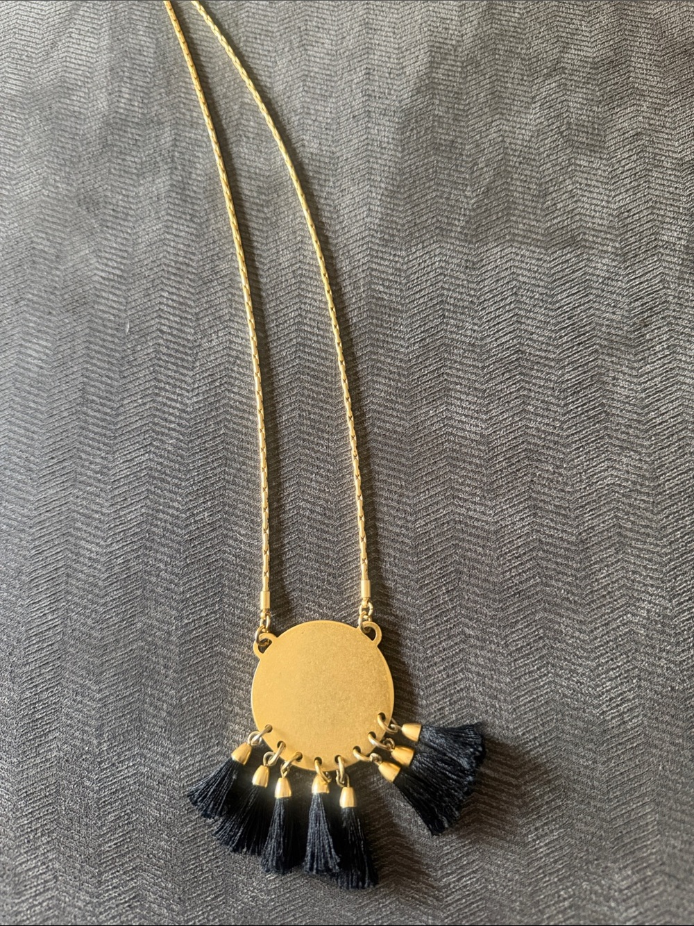Madewell Gold Circle Pendant Necklace with Black Tassels - Women Jewelry